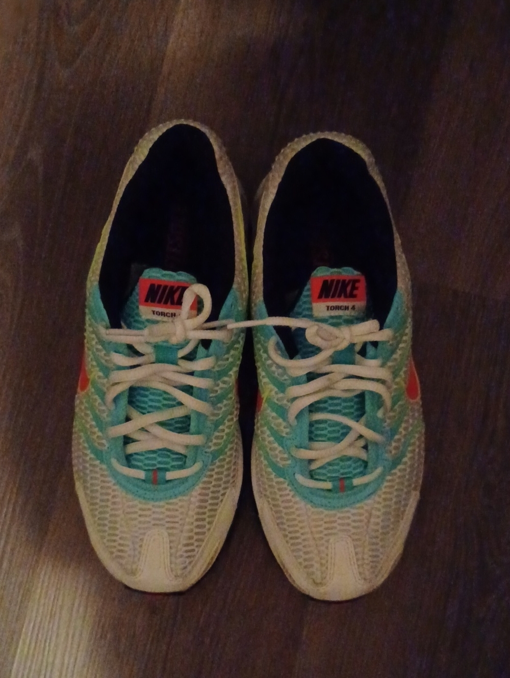 > Nike MAX AIR  women's Athletic Shoes — White & Teal with Orange Swoosh